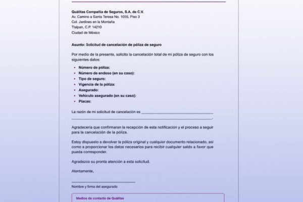 Carta de Cancelación de Seguro Quálitas